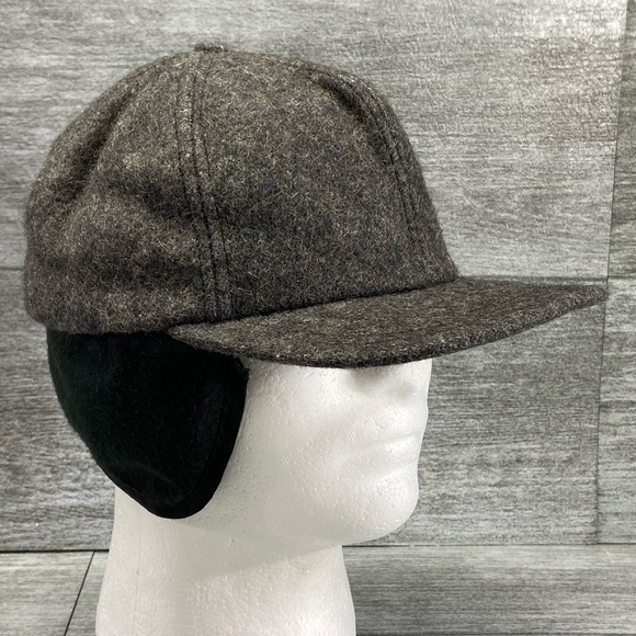 VTG P Caps USA Wool Hat Adult Large Ear Neck Flap Gray Black Preowned - Picture 2 of 16